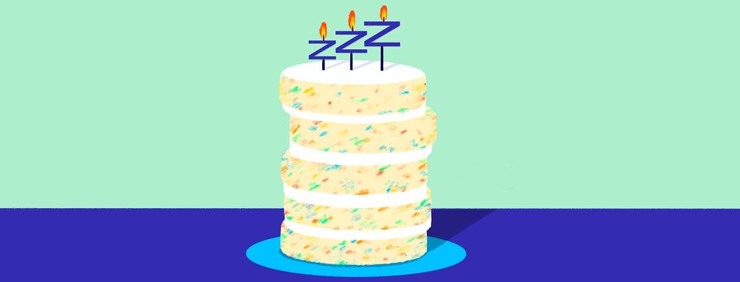 A slightly crooked funfetti birthday cake with three Z shaped candles on it