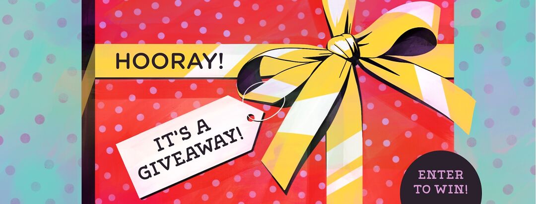 A gift box with a yellow ribbon and a tag that says, "It's a Giveaway!" and "Enter to Win"